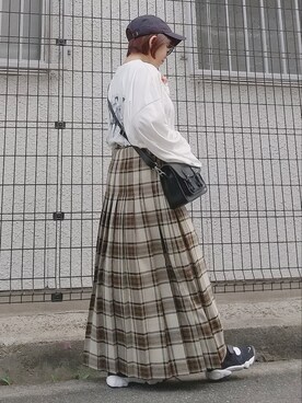 「サッチェルバッグ」｜「アイテム（帽子）」を使った、yakkoさん（レディース・152cm）の秋コーディネート
