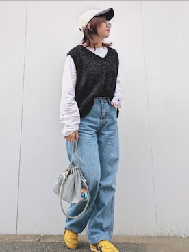 「Champion（チャンピオン）の【新色追加】【Champion】ロゴロンＴ（Tシャツ/カットソー）」を使った、yakkoさん（レディース・152cm）の春コーディネート