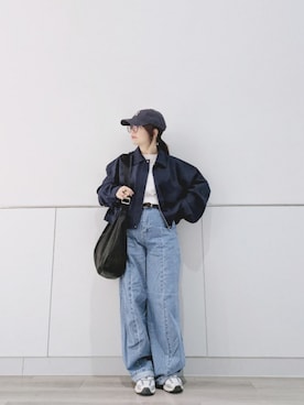 「メガネ女子」｜「アイテム（ブルゾン）」を使った、yakkoさん（レディース・152cm）の春コーディネート