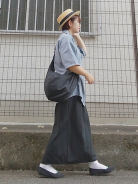 「麦わら帽子」｜「アイテム（バレエシューズ）」を使った、yakkoさん（レディース・152cm）の夏コーディネート