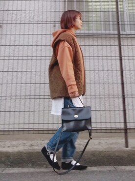 「アイテム（ベスト、ブラウン系）」を使った、yakkoさん（レディース・152cm）の秋コーディネート