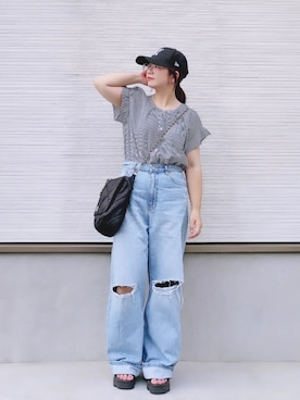 「ikka（イッカ）のアイテム（Tシャツ/カットソー）」を使った、yakkoさん（レディース・152cm）の夏コーディネート