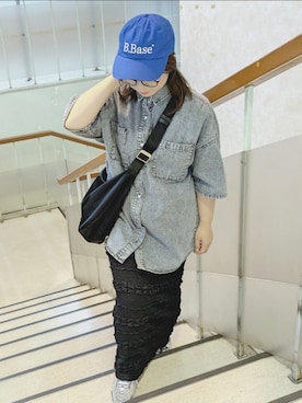 「BROKEN BASE（ブロークンベース）のアイテム（帽子）」を使った、yakkoさん（レディース・152cm）の夏コーディネート