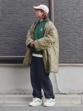 「NEW ERA（ニューエラ）の＜NEW ERA（ニューエラ）＞ T/W 9THIRTY LA/キャップ（キャップ）」を使った、yakkoさん（レディース・152cm）の冬コーディネート