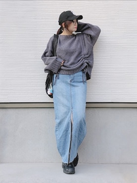 「アイテム（デニムスカート）」を使った、yakkoさん（レディース・152cm）の秋コーディネート