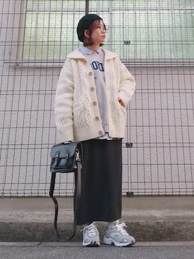 「ケーブルニット」｜「アイテム（ハンチング/ベレー帽）」を使った、yakkoさん（レディース・152cm）の冬コーディネート