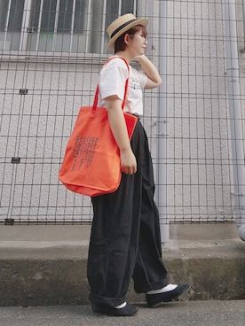 「麦わら帽子」｜「アイテム（バレエシューズ）」を使った、yakkoさん（レディース・152cm）の夏コーディネート