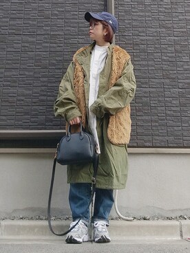 「ボストンバッグ」｜「アイテム（モッズコート）」を使った、yakkoさん（レディース・152cm）の冬コーディネート