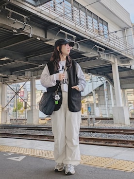 「アイテム（キャップ）」を使った、yakkoさん（レディース・152cm）の秋コーディネート