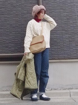 「タートルネック」｜「アイテム（ミリタリージャケット）」を使った、yakkoさん（レディース・152cm）の冬コーディネート