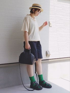 「アイテム（チノパンツ）」を使った、yakkoさん（レディース・152cm）の夏コーディネート