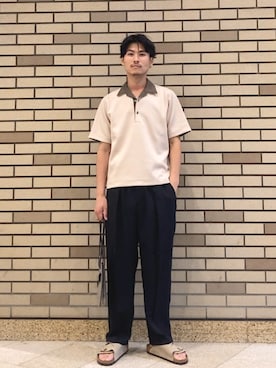 「SHIPS（シップス）のSHIPS: Comfy Line ワイド ピンタック イージーパンツ（その他パンツ、ブルー系）」を使った、木村さん（メンズ・178cm）の夏コーディネート