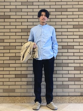 「SHIPS（シップス）のSHIPS: バンドカラー ブロード シャツ ロングスリーブ（シャツ/ブラウス、ブルー系）」を使った、木村さん（メンズ・178cm）の春コーディネート