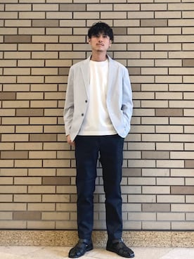 「SHIPS（シップス）のSHIPS: サフィラン リネン イージー パンツ（その他パンツ、ブルー系）」を使った、木村さん（メンズ・178cm）の夏コーディネート