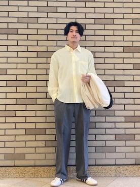 「City Ambient Products（シティアンビエントプロダクツ）のCity Ambient Products: オーバーサイズ カバーオール ワーク ジャケット（ブルゾン、ベージュ系）」を使った、木村さん（メンズ・178cm）の春コーディネート