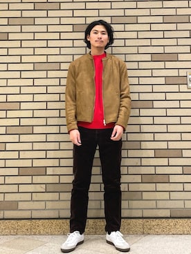 「アイテム（ライダースジャケット）」を使った、木村さん（メンズ・178cm）の秋コーディネート