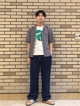 「SHIPS（シップス）のSHIPS:〈セットアップ対応/ 撥水〉Comfy Line DRYAIR ショートスリーブ シャツ（シャツ/ブラウス、グレー系）」を使った、木村さん（メンズ・178cm）の夏コーディネート