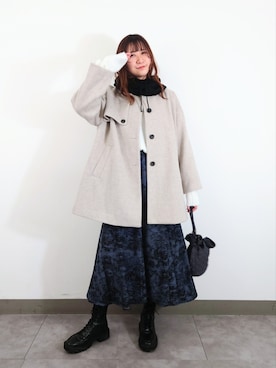 「キルティングバッグ」｜「アイテム（ノーカラーコート）」を使った、さかべちゃんさん（レディース・167cm）の冬コーディネート