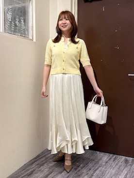 「mysty woman（ミスティウーマン）のリボンモチーフバッグ　 283504（ショルダーバッグ、ホワイト系）」を使った、さかべちゃんさん（レディース・167cm）の春コーディネート