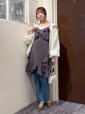 「mysty woman（ミスティウーマン）のKUROKIセミワイドデニムパンツ 636697（デニムパンツ、ブルー系）」を使った、さかべちゃんさん（レディース・167cm）の春コーディネート