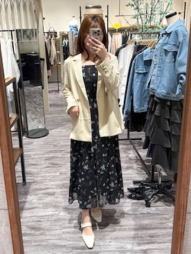 「mysty woman（ミスティウーマン）の楊柳ボタニカルキャミワンピース 659363（ワンピース、ブラック系）」を使った、さかべちゃんさん（レディース・167cm）の春コーディネート