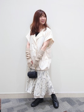 「mysty woman（ミスティウーマン）のウール混で暖かいウールMIXアームウォーマー 165982（アームカバー）」を使った、さかべちゃんさん（レディース・167cm）の秋コーディネート