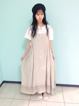 「kazumiコラボ」｜「アイテム（ハンチング/ベレー帽）」を使った、𝑀𝒶𝒾𓂃◌𓈒𓐍さん（レディース・152cm）の夏コーディネート