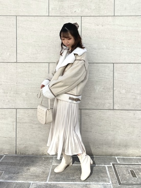 「OLIVE des OLIVE（オリーブデオリーブ）のアイテム（ライダースジャケット）」を使った、moekaさん（レディース・156cm）の秋コーディネート