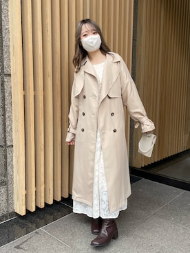 「アウターコーデ」｜「アイテム（トレンチコート）」を使った、moekaさん（レディース・156cm）の冬コーディネート