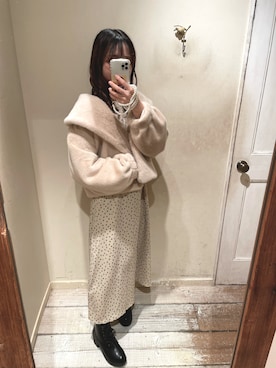 「ドットワンピ」｜「アイテム（ブルゾン）」を使った、moekaさん（レディース・156cm）の秋コーディネート