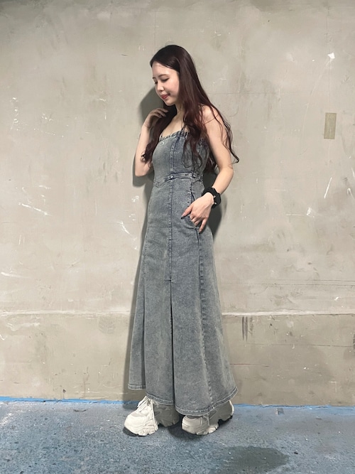 BACK TO THE FIELD/MLB刺繍ロゴデニムロングスリットワンピース バック トゥー ザ フィールド （ビーティーティーエフ） BACK TO