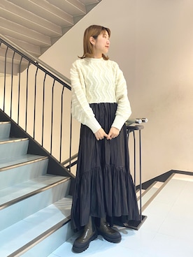 「KBF（ケイビーエフ）のアイテム（シューズ）」を使った、ayaさん（レディース・165cm）の冬コーディネート