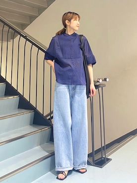 「KBF（ケイビーエフ）のブザムストライプBIGシャツ（シャツ/ブラウス）」を使った、ayaさん（レディース・165cm）の春コーディネート