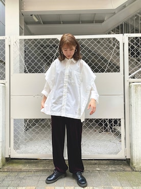 「ビッグシャツ」｜「アイテム（アクセサリー）」を使った、ayaさん（レディース・165cm）の秋コーディネート