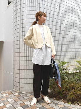 「KBF（ケイビーエフ）のアイテム（ノーカラージャケット）」を使った、ayaさん（レディース・165cm）の春コーディネート