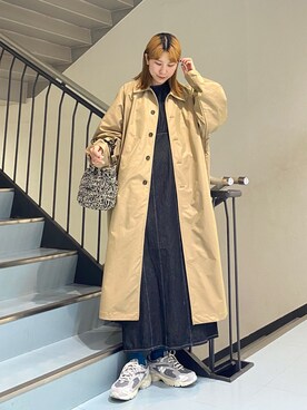 「KBF（ケイビーエフ）のアイテム（ステンカラーコート）」を使った、ayaさん（レディース・165cm）の春コーディネート