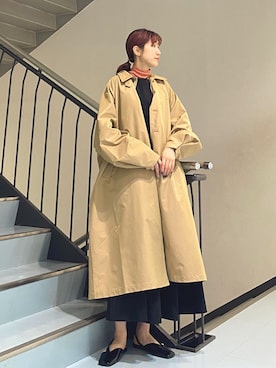 「KBF（ケイビーエフ）のアイテム（ステンカラーコート）」を使った、ayaさん（レディース・165cm）の春コーディネート