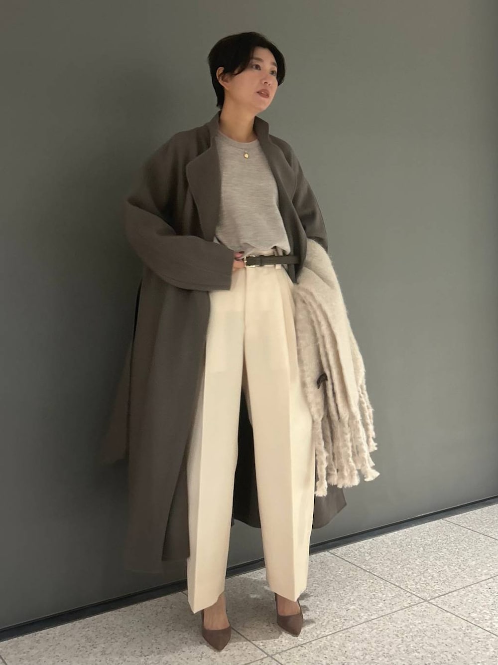 Chaos】アールスーペリアノーカラーロングコート モカ