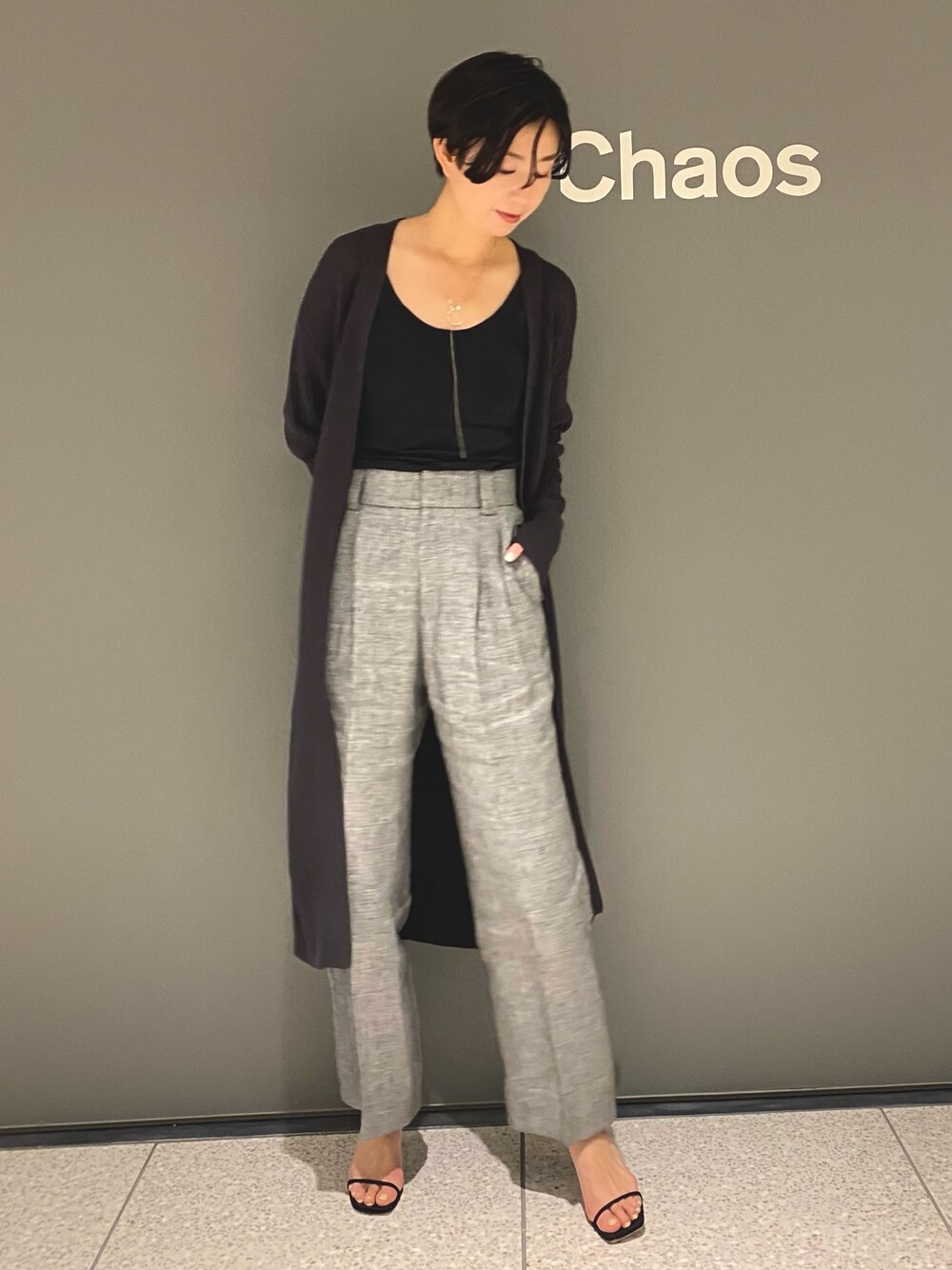 未使用 Chaosカオス シルクマルドウタンクトップ ダークブラウン Chaos（カオス） タンクトップ ノースリーブ /シルクコンニットタンク