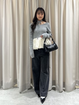 「FREE'S MART（フリーズマート）の◆前後２ＷＡＹバルーンニット（ニット/セーター、グレー系）」を使った、杏菜さん（レディース・160cm）の秋コーディネート