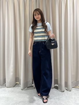 「FREE'S MART（フリーズマート）の◆ボーダービスチェタンク（ニット/セーター、ブルー系）」を使った、杏菜さん（レディース・160cm）の夏コーディネート