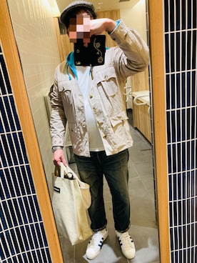 「アイテム（ノーカラージャケット、ベージュ系）」を使った、classicoairさん（メンズ・172cm）の秋コーディネート