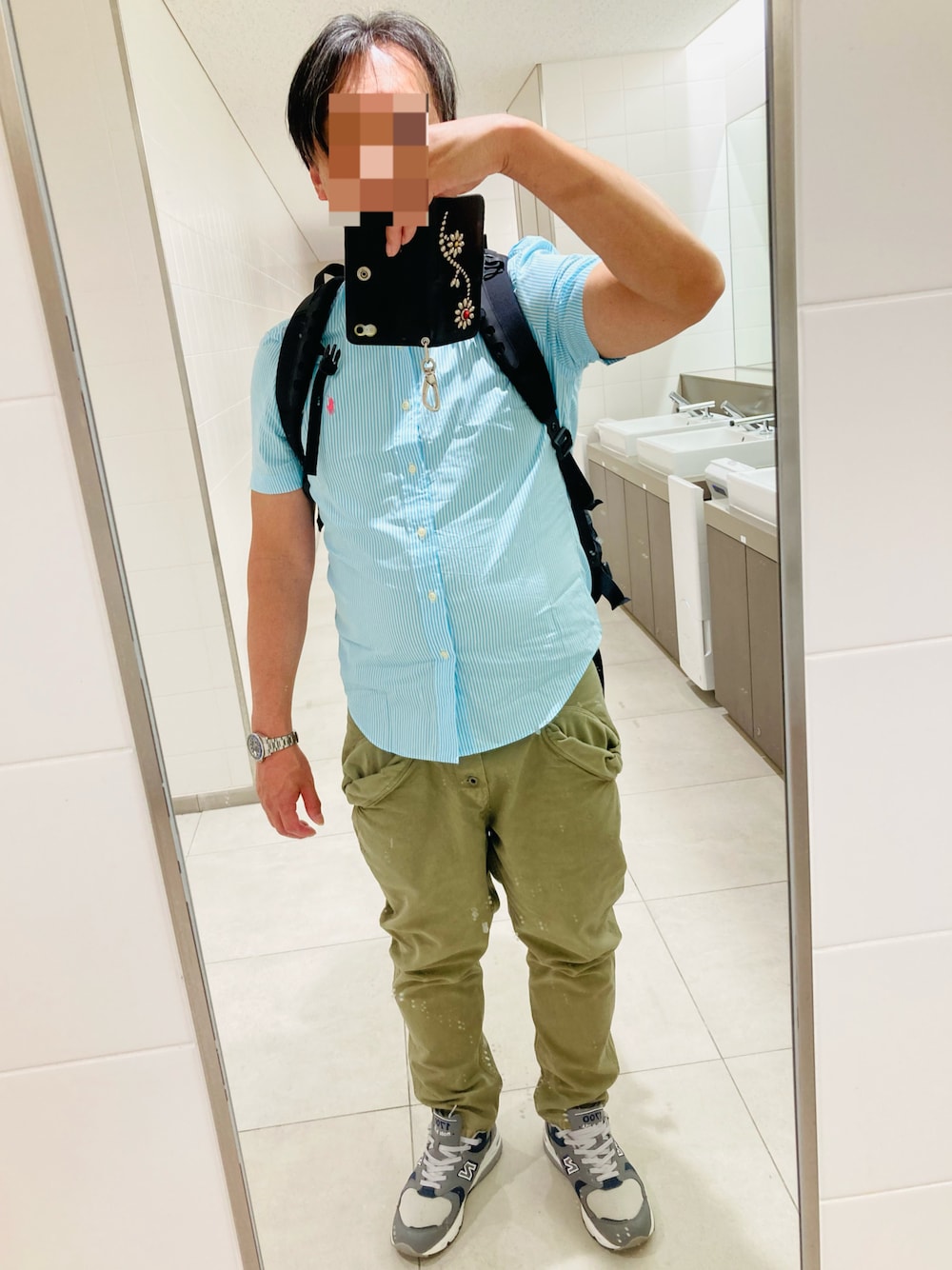 「POLO RALPH LAURENのBB半袖ストライプ シャツ（シャツ/ブラウス、ブルー系）」を使った、classicoairさん（メンズ・172cm）の春コーディネートの1枚目の写真