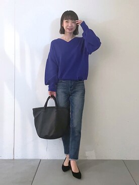 「ブルーニット」｜「アイテム（その他シューズ）」を使った、kanai_collageさん（レディース・157cm）の冬コーディネート
