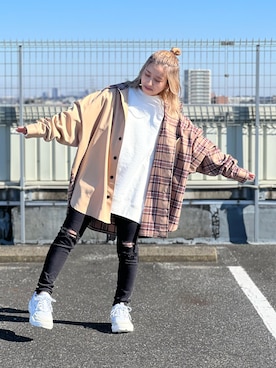 「ストリート女子」｜「アイテム（スウェット）」を使った、まぁたろ🧸さん（レディース・148cm）の冬コーディネート