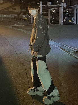 「Never mind the XU / Chikashitsu+（ネバーマインド ザ エックスユー / チカシツプラス）のアイテム」を使った、あおいさん（メンズ・168cm）の冬コーディネート