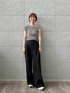 「CODE A（コードエー）のgingham edge tops（Tシャツ/カットソー、ブラック系）」を使った、haruna (CODE A)さん（レディース・164cm）の夏コーディネート