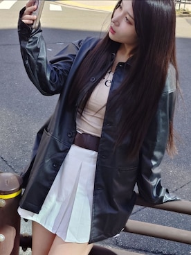 「レザーコーデ」｜madrepadreさん（レディース・161cm）の秋コーディネート
