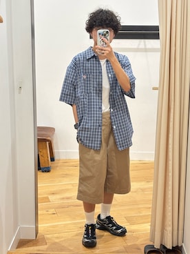 「URBAN RESEARCH DOORS（アーバンリサーチドアーズ）のDANTON　SHORT SLEEVE SHIRTS（シャツ/ブラウス、ブルー系）」を使った、いくたさん（メンズ・160cm）の春コーディネート