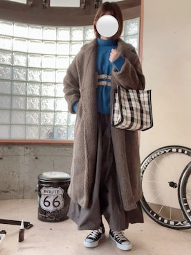 「ブルーニット」｜「アイテム（その他アウター）」を使った、happyclosetさん（レディース・162cm）の冬コーディネート